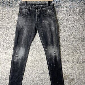 Jack & Jones Jeans Mens 30x32 Black Distressed Slim Fit Blue Journey Italy Denim
